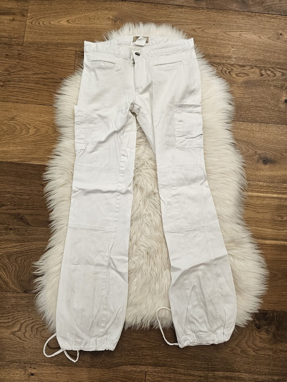 Vintage Low Rise Women’s White Cargo Drawstring Hem Jeans
